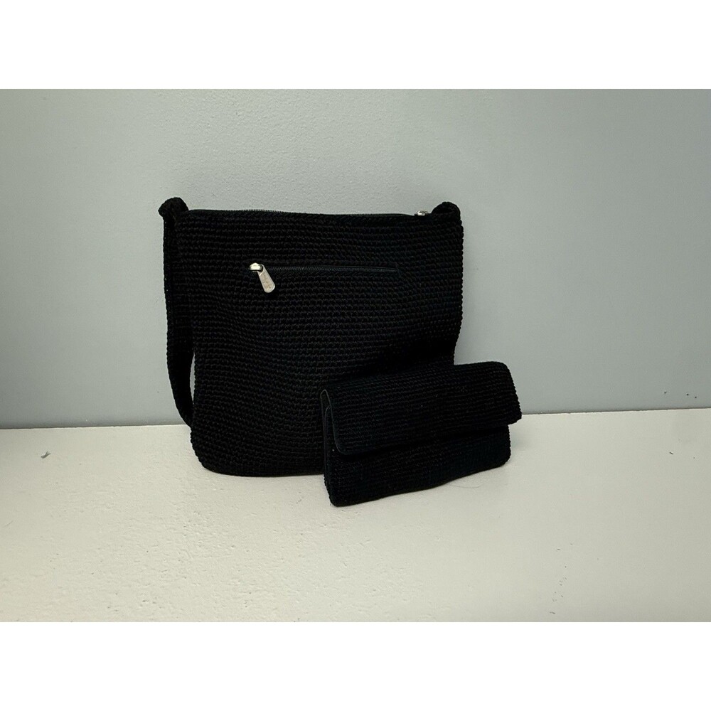 The Sak Black Crochet Crossbody Bag & Matching Wallet Set Handbag Purse